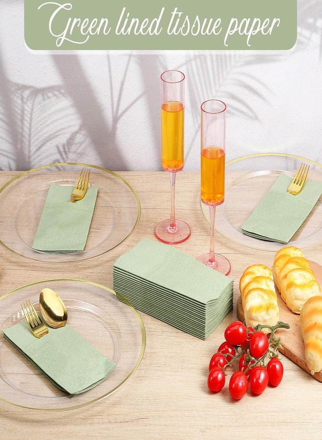 Exclaith 120 Pcs Sage Green Linen Feel Napkins with Pocket, 2 Ply Sage Green Wedding Napkins, Decorative Dinner Napkin Paper, Prefolded Paper Disposable Airlaid Guest Hand Towel (16 x 16 inch) - Image 5